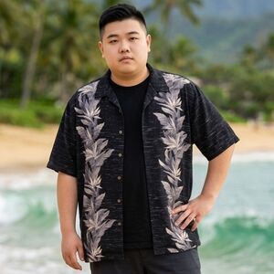 George 3XL Button Up Black w/ Hawaiian Floral Accents EUC